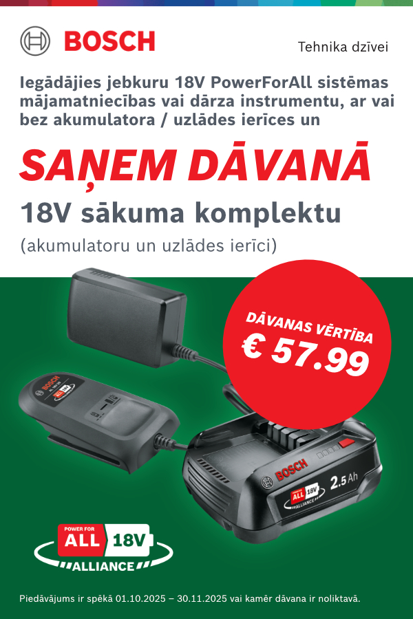 Saņem dāvanā BOSCH 18V sākuma komplektu!